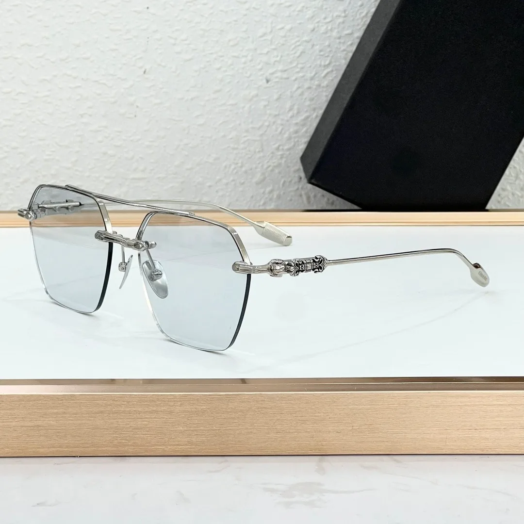 Classic Vintage FLUID Metal Half Frame Square Sunglasses UV400 Handmade Unisex Fashion Sun Glasses With Eyeglass Case