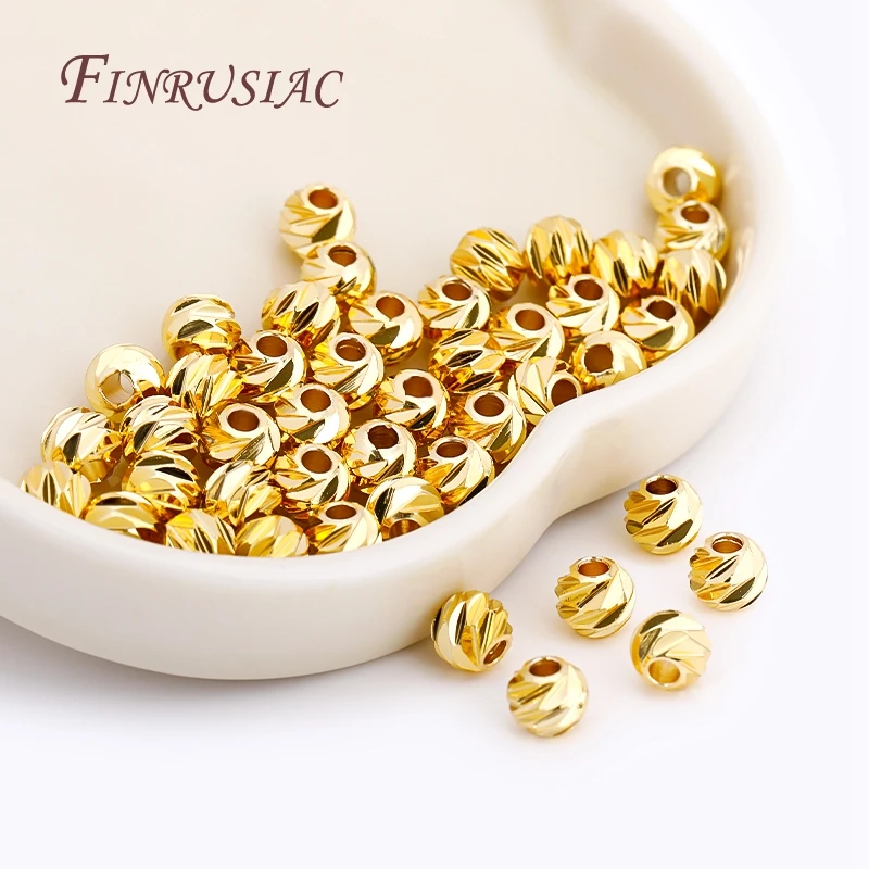 5 Sizes Round Spacer Beads 18K Gold Plated Brass Metal Beads Cut Pattern Separators Beads For DIY Handmade Jewelry Accessories