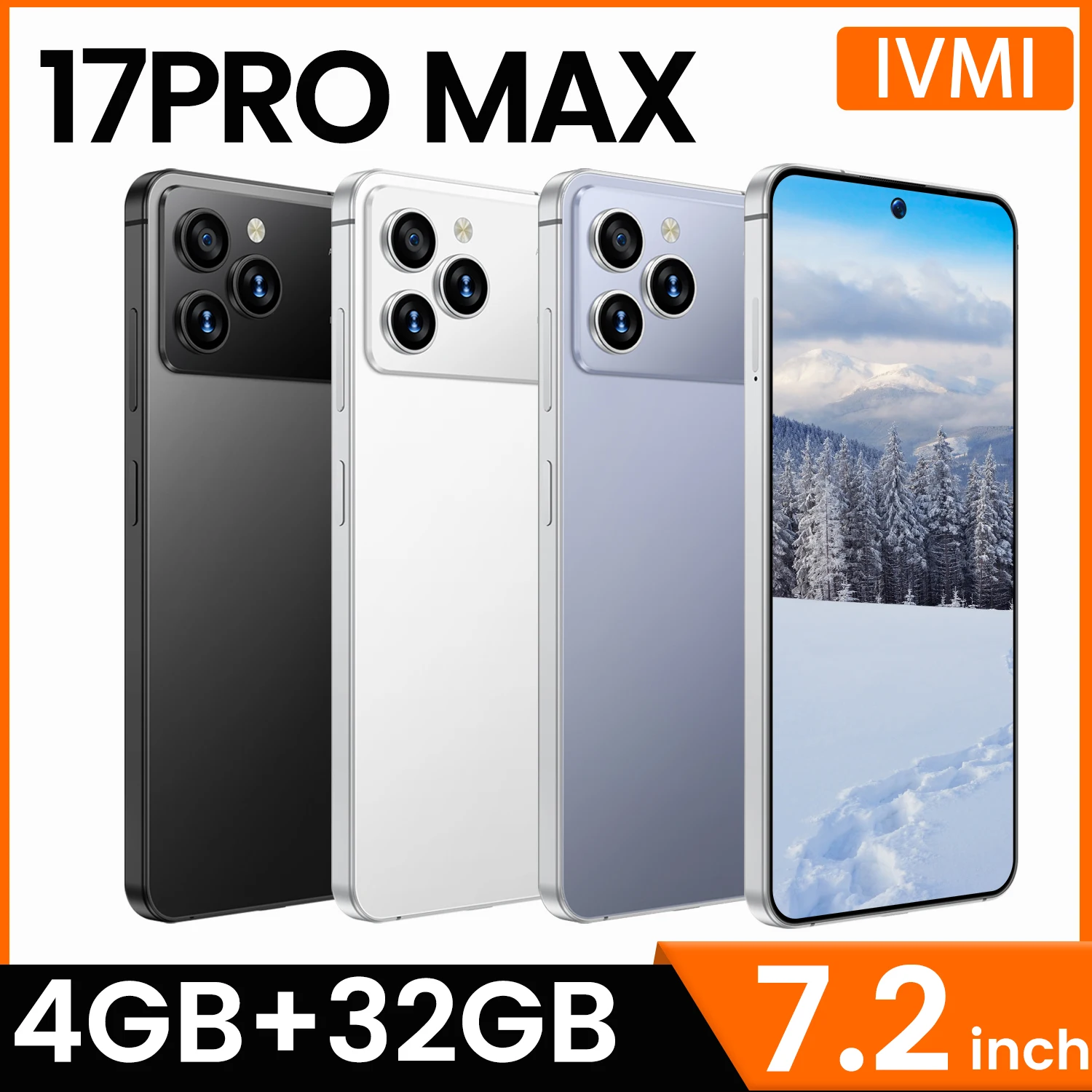 IVMI Global Vision 17Pro Max Smartphone 7.2Inch 4GB RAM 32GB ROM Android12 Dual SIM Face Unlock 4G Network 8+16MP Mobile Phones