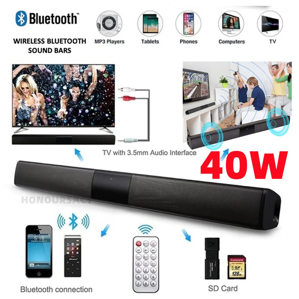 Portable 40W Bocinas Bluetooth Column High Power Speaker TV SoundBar for Computer Music Center Boom Box With TF AUX USB Radio