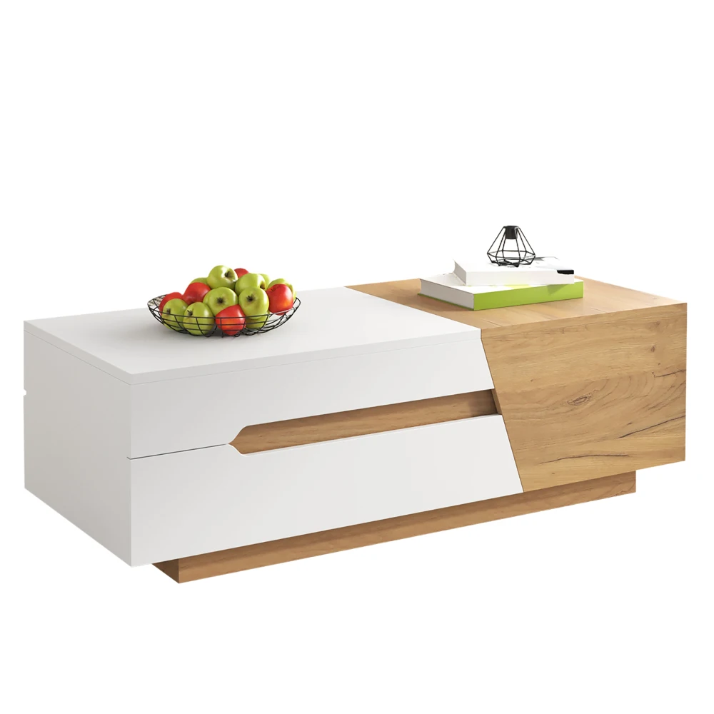 Moderne multifunctionele uitschuifbare salontafel - Bijzettafel met kleurblokken en laden, meubelen voor kleine ruimtes