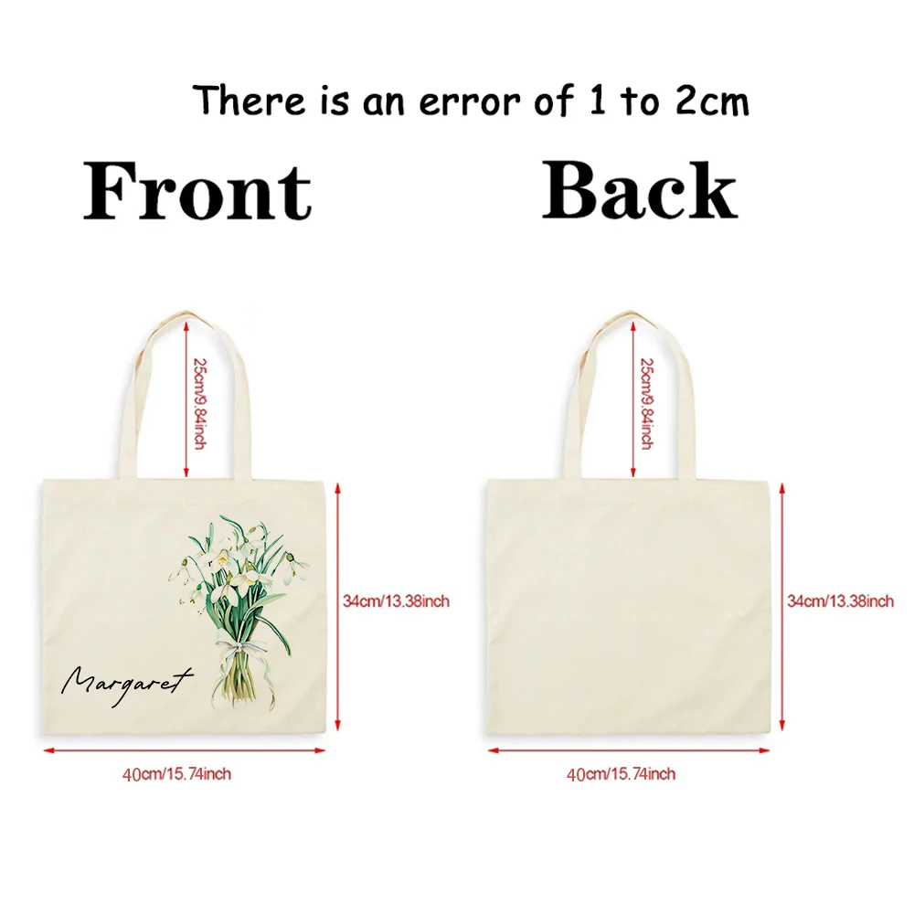 Flower Bouquet Personalized Name Handbag Travel Storage Shoulder Bag Simple Tote Bags Birthday Customize Wedding Bridesmaid Gift