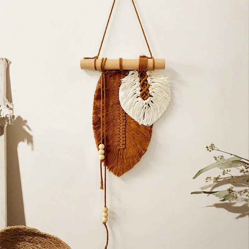 Handmade Macrame Leaf แขวนผนัง,Boho ทอใบ Tapestry,Wall Art สําหรับห้องนอนตกแต่งบ้านของขวัญผู้หญิงหญิง