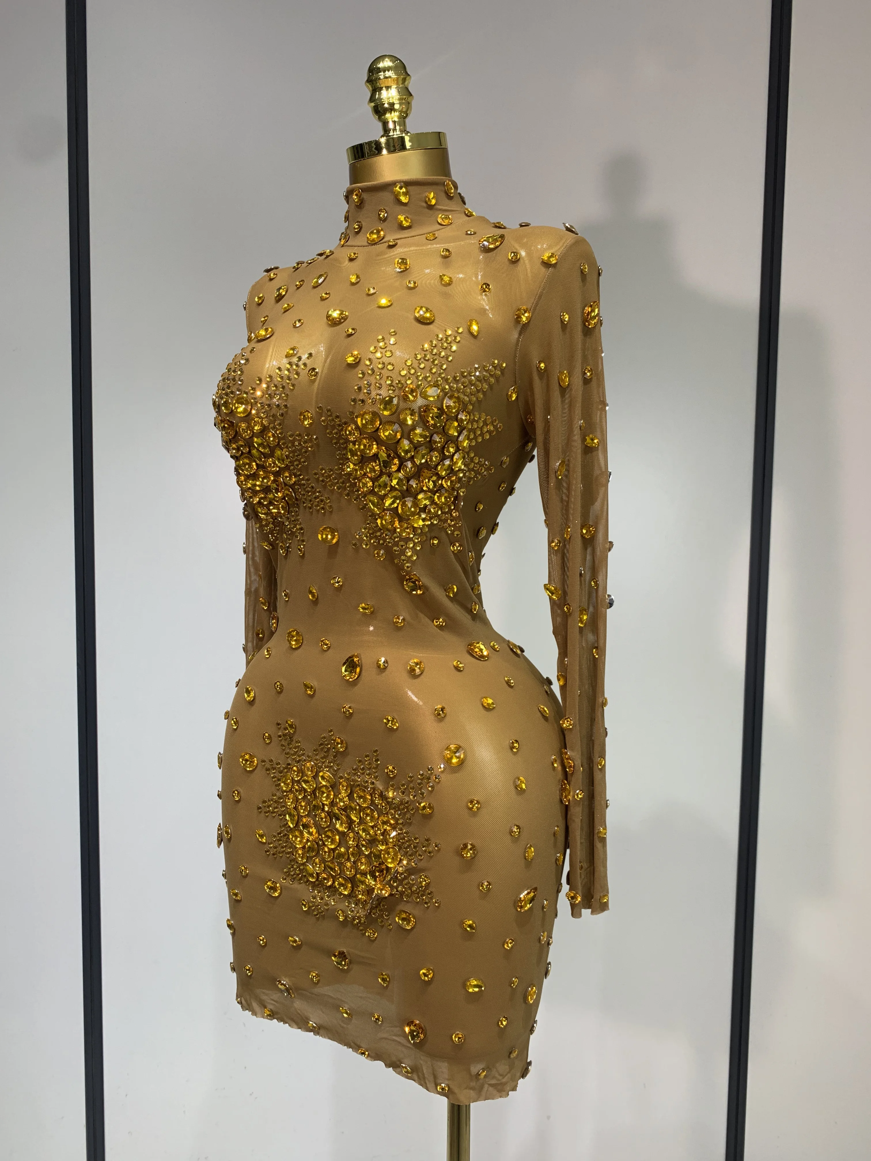 Women Sexy Gold Rhinestones Sparkly See Through Mini Dress Evening Party Fashion Performance Stage Outfit Luxury Birthday Dress - AliExpress 200000345 Women Sexy Gold Rhinestones Sparkly See Through Mini Dress Evening Party Fashion Performance Stage Outfit Luxury Birthday Dress - AliExpress 200000345