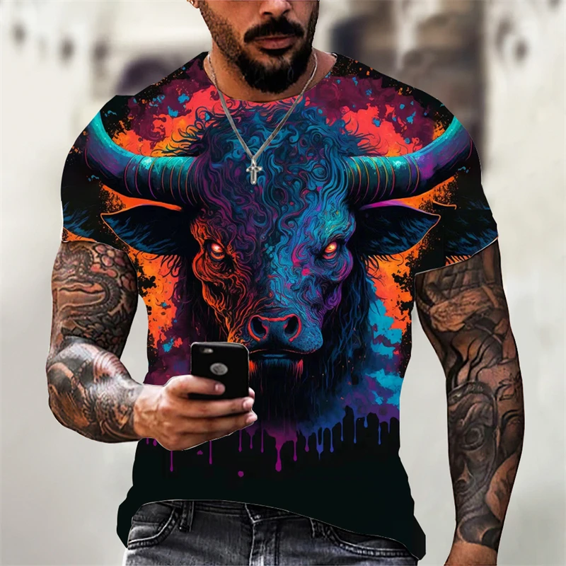 Spanish Bullfighting Men'S T Shirt 3d Bull Riding Print Tops Fashion Short Sleeve Sweatshirt Summer Pullover Casual Man T-Shirt