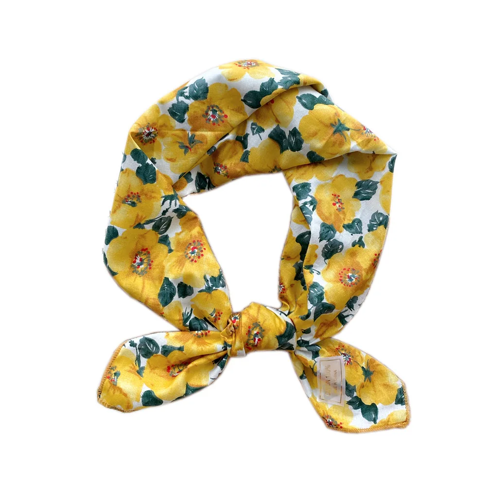 63*63cm Flower Print Cotton Bandanas Square Scarf Women Girls Headband Accessories Handkerchief Neckerchief Hairscarf Hairscarf