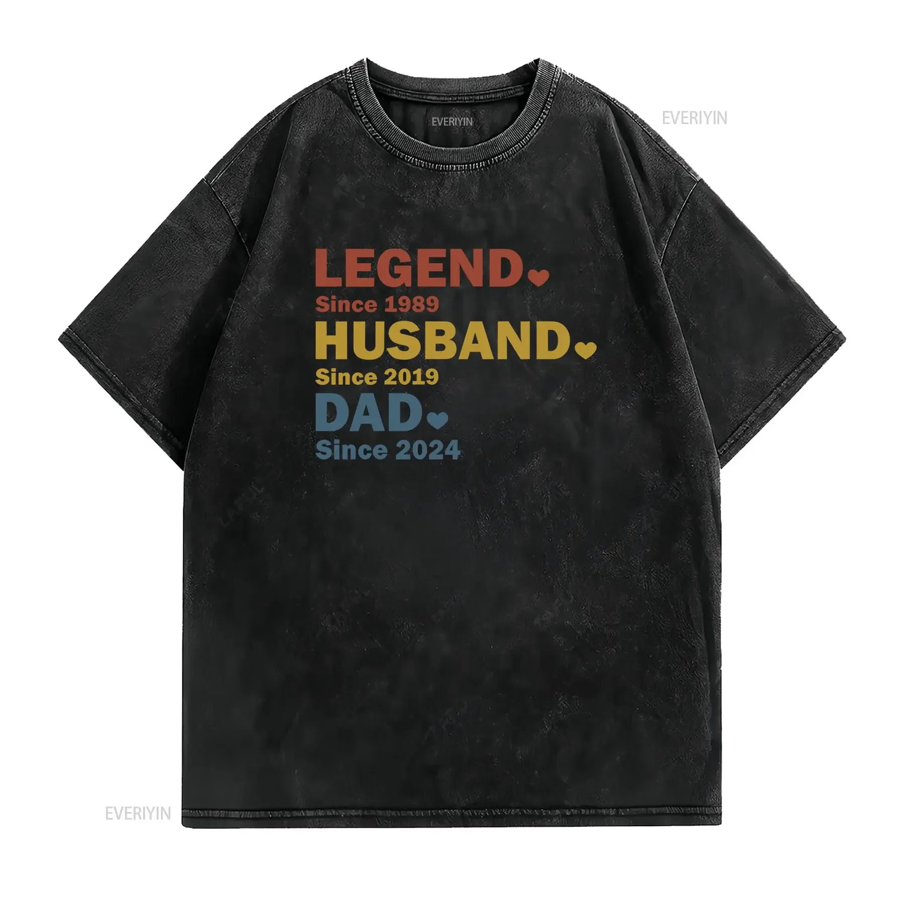 T shirt personnalisé pour homme Légende mari papa Fête des pères amusant Col rond décontracté tissu légèrement extensible