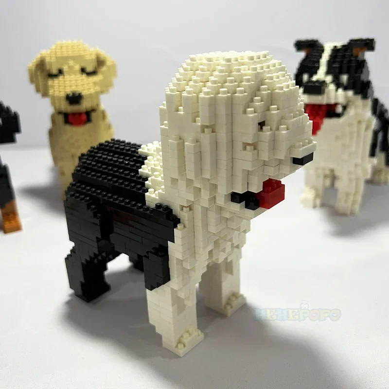 Cartoon Animal World Kawaii Old English Sheepdog Building Bricks Set Pet Dog Model DIY Mini Diamond Blocks Children\'s Toys