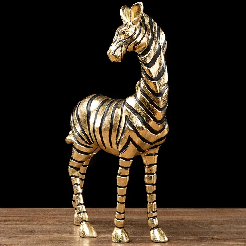 Golden Zebra Craft Sculpture Resin Simulation Animal Statue Horse Decorative Figurines Figurine Home Accessories