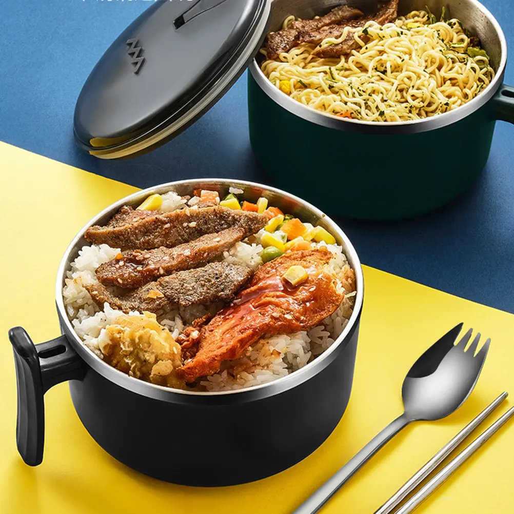1Pcs Stainless Steel Instant Noodle Bowl with Ergonomic Handle and Food Serving Bowl for Soup Rice Salad Camping Travel