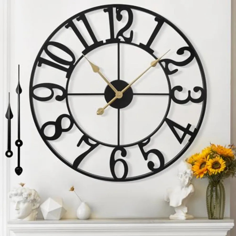 

Large Wall Clock for Living Room Decor -/ 18 Inch Silent Non-Ticking Metal Wall Clocks Battery Operated, Vintage Decorative Mod
