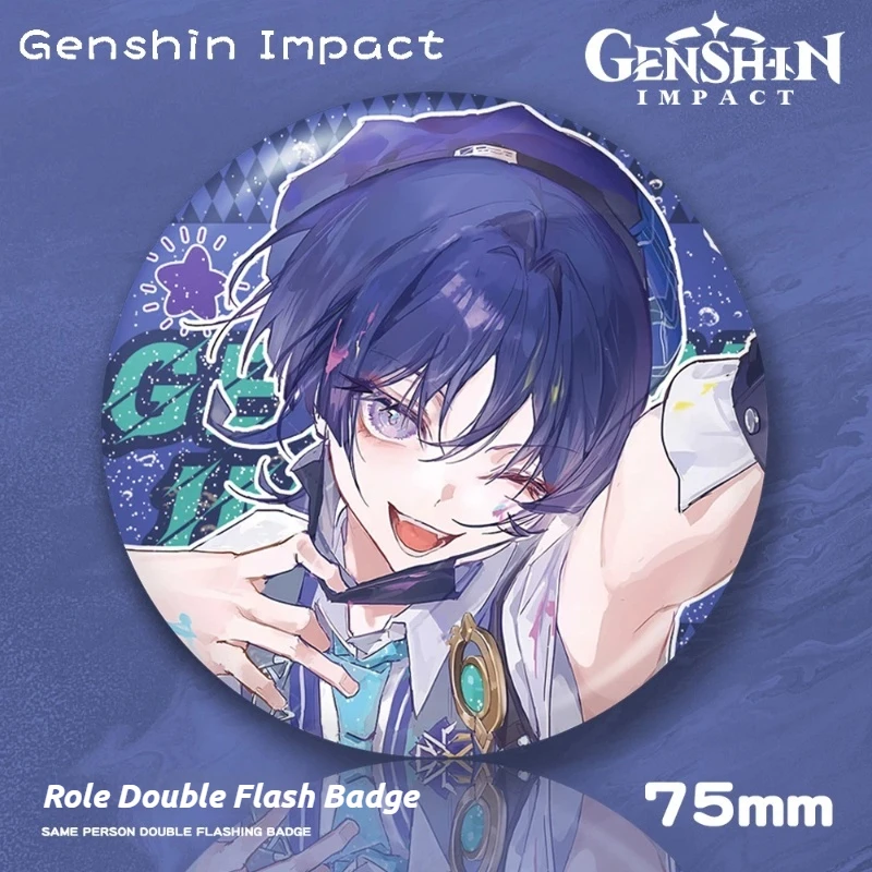 

Genshin Impact Wanderer 75MM Double Flash PET Badge Button Keychain Anime Game Merchandise Backpack Pendant Gift for Fans