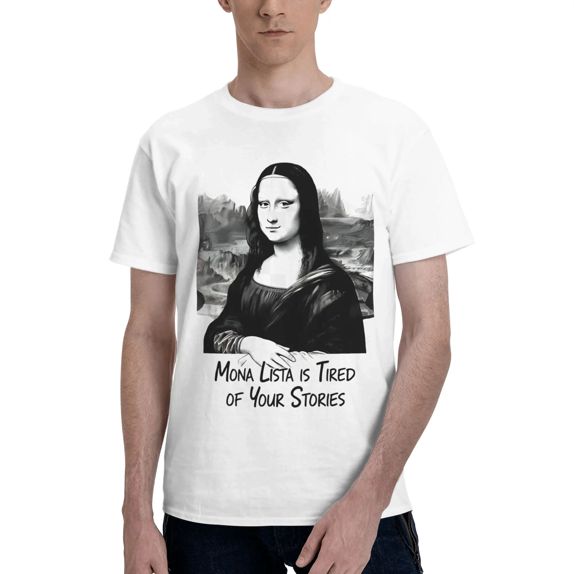Men Women La Gioconda Mona Lisa Funny Monday Shirt Cotton New Arrival Tee Shirts  Top Clothing