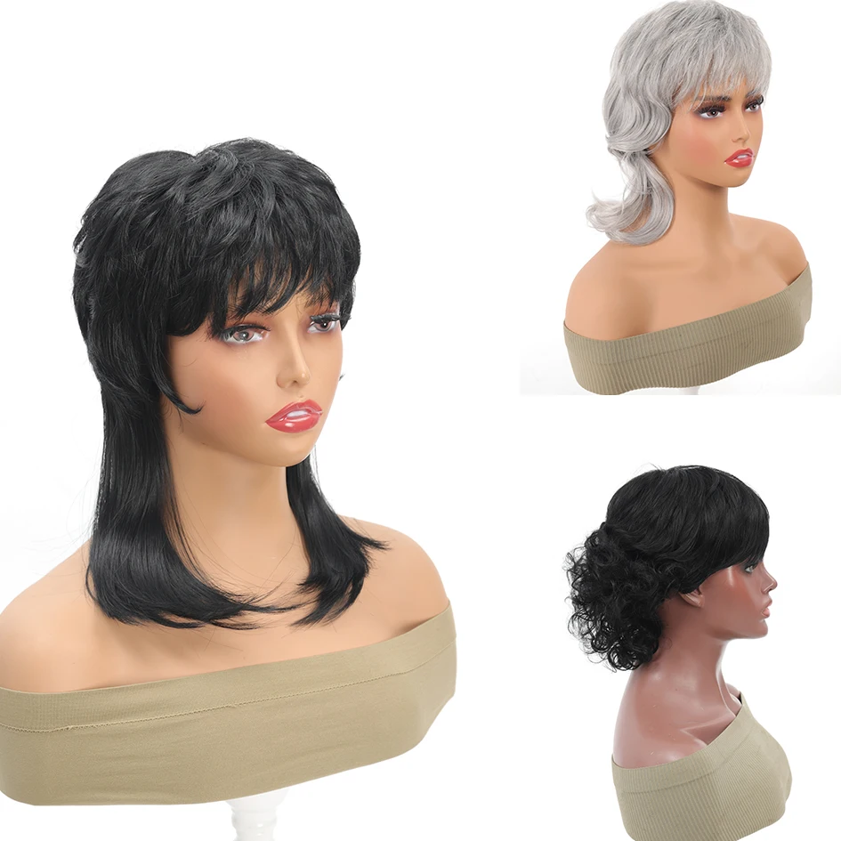 Synthetic dovetail short curly head cover Short hair with bangs layered fluffy wig Short fluffy dovetail short head cover