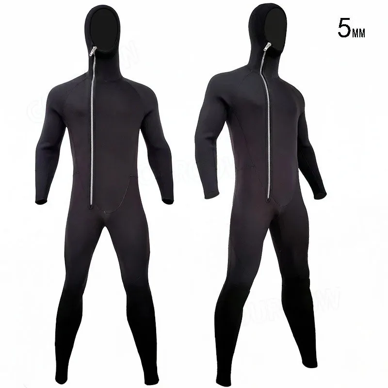 5mm Diving Suit Men's Long-Sleeved Trousers One-Piece Hooded Thickened Thermal Diving Suit Swimsuit Surfing Suit