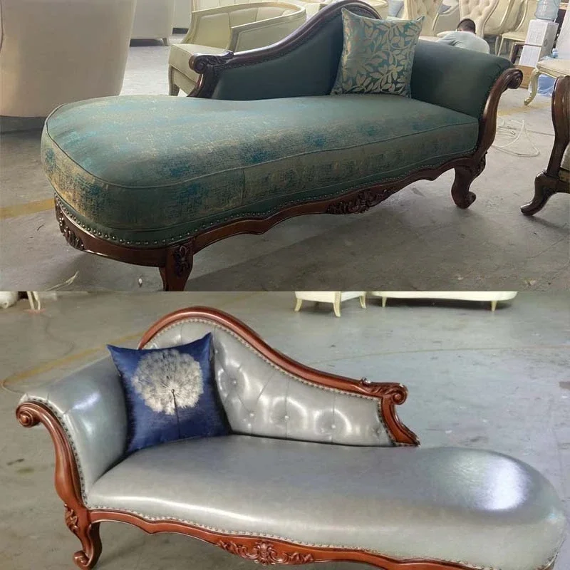 الطراز الأمريكي، كرسي استرخاء، شقة صغيرة، خشب متين، منحوت، جلد الطبقة الأولى، كسول، أريكة #5