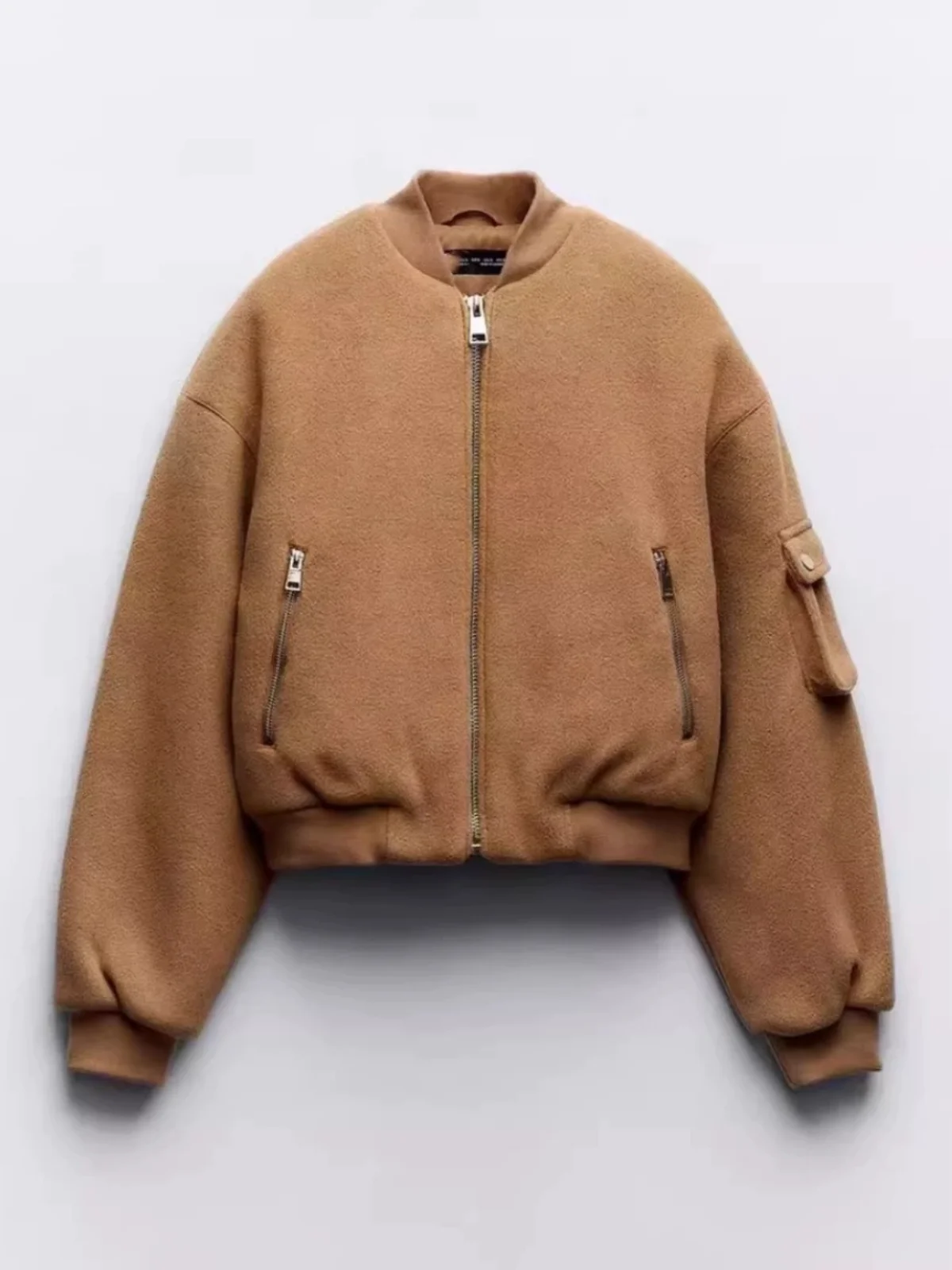 Autumn Winter New Arrival Women's Loose Fit Pilot Jaet Stand Collar Zipper Closure  Color Faion Versatile Outerwear