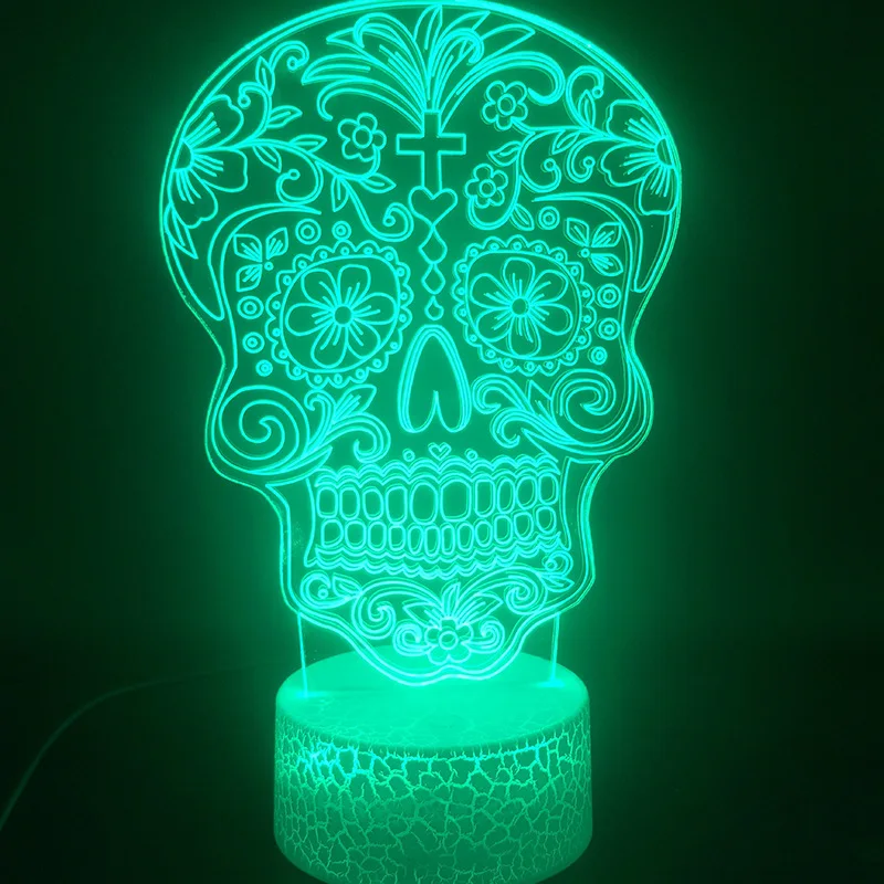 Nighdn Skull Night Light para niños, lámpara de noche de ilusión 3D, decoración de dormitorio, luz nocturna Led, holograma, regalo de Halloween para niños y hombres