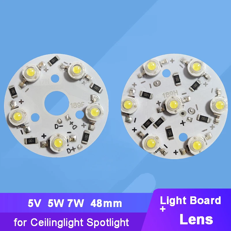 Led Chip 5V 69mm 5W 7W Lamp Light Board Bulb Round Light Source with Lens