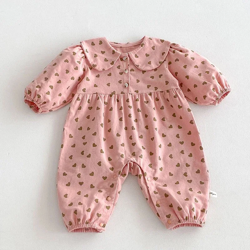 2024 New Autumn Infant Baby Girls Jumpsuit Long Sleeved Cotton Print Newborn Baby Girls Bodysuits Baby Girls Clothing