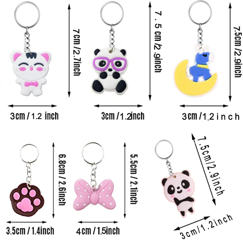 100pcs Cartoon Keychain for Kids Party Favors Gift Mini Cute Keyring for Classroom Prizes Birthday Christmas Goodie Bag Stuffers