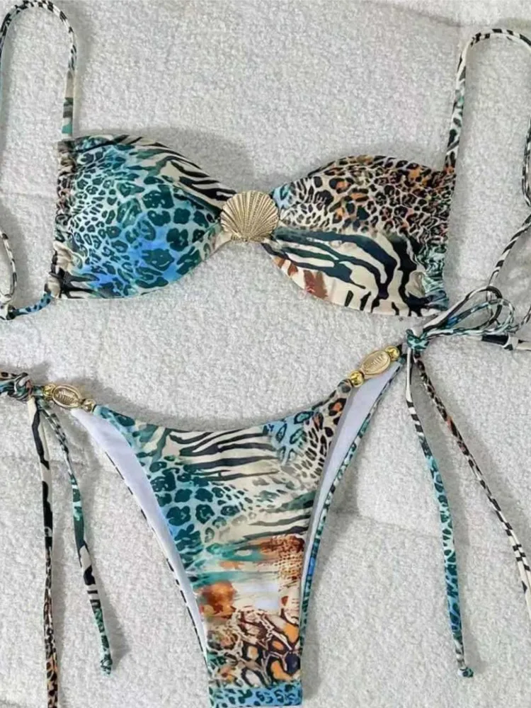 

Women's Bikinis And Tankinis Sexy Color Colorful Leopard Print Bikini Set Backless Swimsuit Leace-up Temperament Simple Style