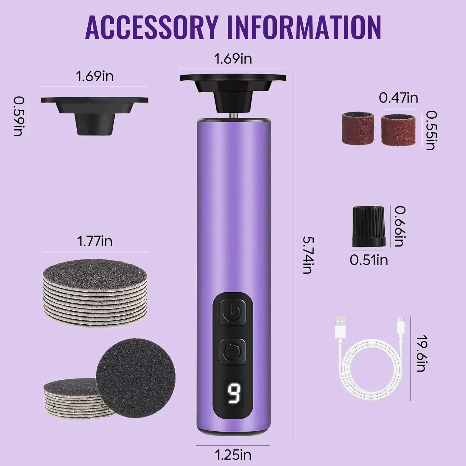 مزيل مسامير القدم الكهربائية 2 في 1 مطحنة ملف القدم الكهربائية طلاء الأظافر 9 سرعات أداة باديكير للبشرة الميتة والمتشققة #5