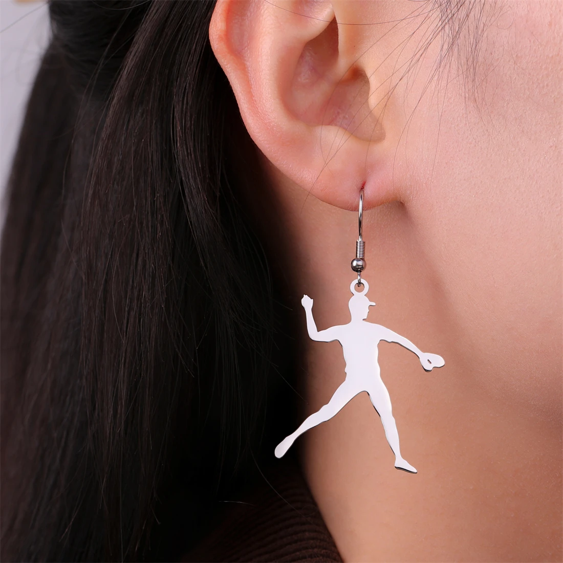 Eueavan Baseball-Pitcher Sport-Ohrringe Edelstahl Mode Baseball-Spieler Tropfen-Ohrringe für Frauen Schmuck Geschenk Großhandel – Detail 11