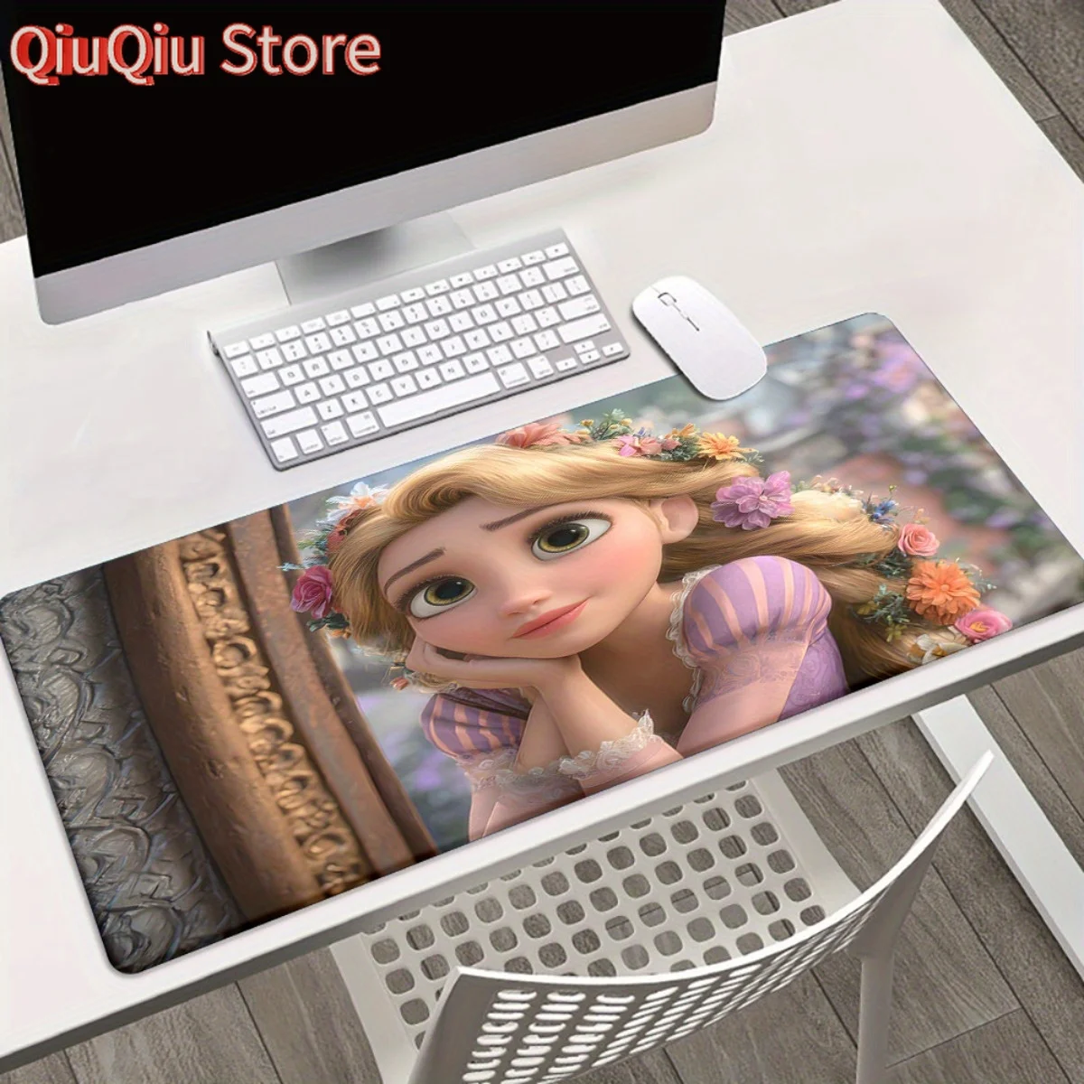

1 шт., большой коврик для мыши и настольный коврик Disney Tangled Rapunzel диаметром XXL — нескользящая резиновая основа, официальный дизайн платья Rapunzel с цветочным принтом фиолетового цвета,