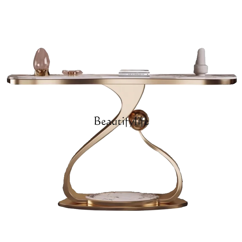 

Stainless steel rock slab entrance table Light luxury modern wall entrance table