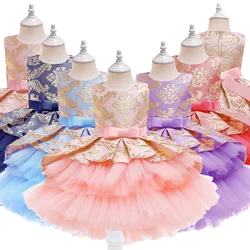 Baby Girl Dress Fashion Jacquard Princess Dress Flower Cake gonna elegante Trailing Dress Girl Birthday Party Dress Girl Dress