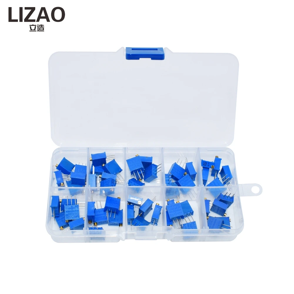LIZAO 50Pcs 3296W Multiturn Potentiometer Kit, High Precision Variable Resistor 500R-100K Assortment
