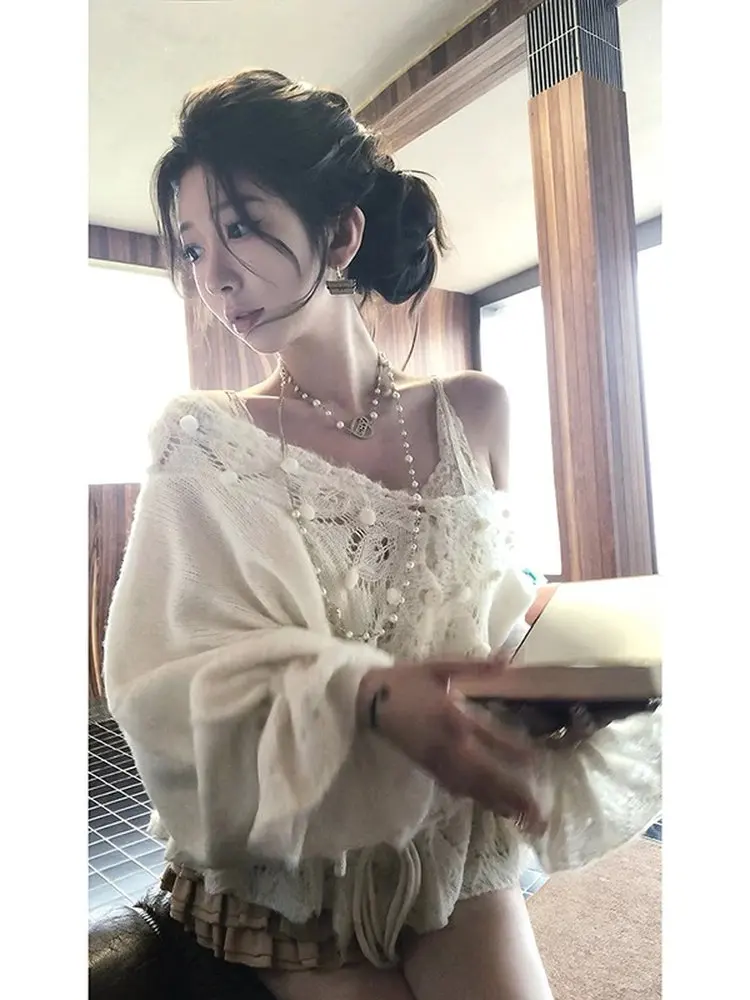 

Женский свободный вязаный свитер Bell Sve Hollow out Ball Sweet Youth Waist Cinched Trendy V Ne Button up Long Sve Top