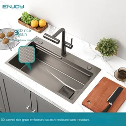 Lavello da cucina in acciaio inossidabile con venature del riso 3D lavabo per verdure in rilievo Sus304 lavastoviglie in titanio pioggia grande Slot singolo