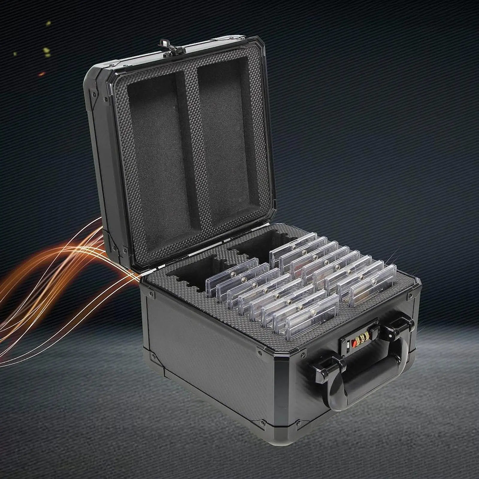 Trading Card Case with Combination Lock Keeper Multipurpose Waterproof with Dividers Double Layer Game Card Organizer Carry Case