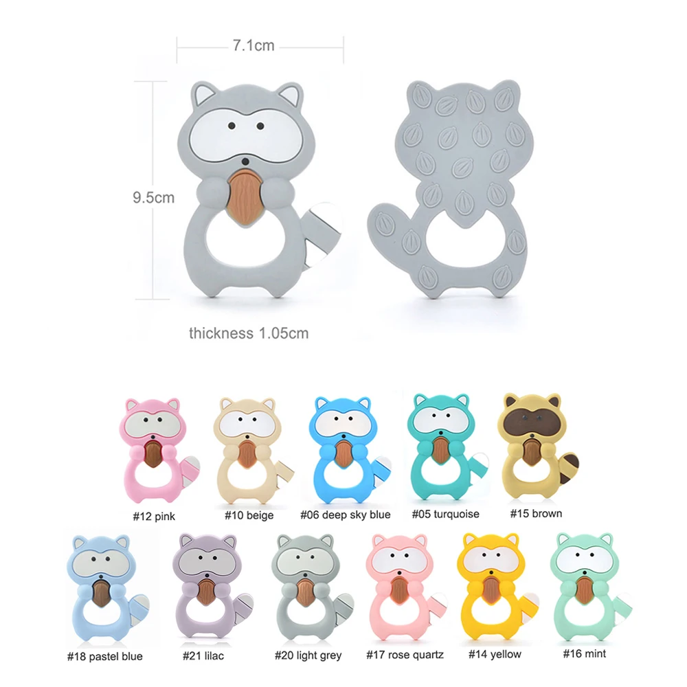 1PC Raccoon Silicone Teether Toys Necklace Accessories Infant Chew Toys Raccoon Silicone Beads Soft teether DIY Baby Teething