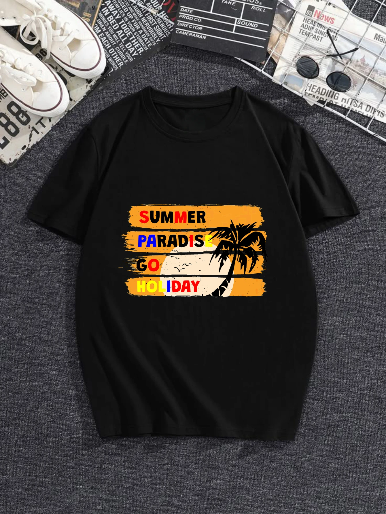 

Women's T-shirts Chinese style Short sleeve tee y2k tops graphic t shirts Casual 100% cotton Summer Paradise Go Holiday print