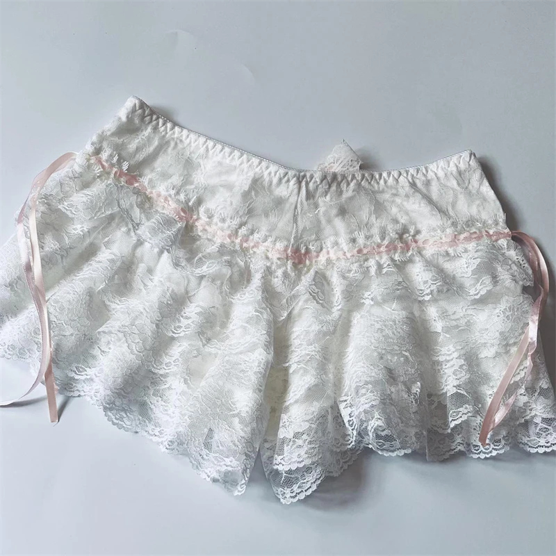 Women Ruffle Bloomers Lace Layered Cute Lolita Skirt Shorts Sexy Boy Shorts Tiered Bottoms Fairy Y2k Pettipants Safety Safety