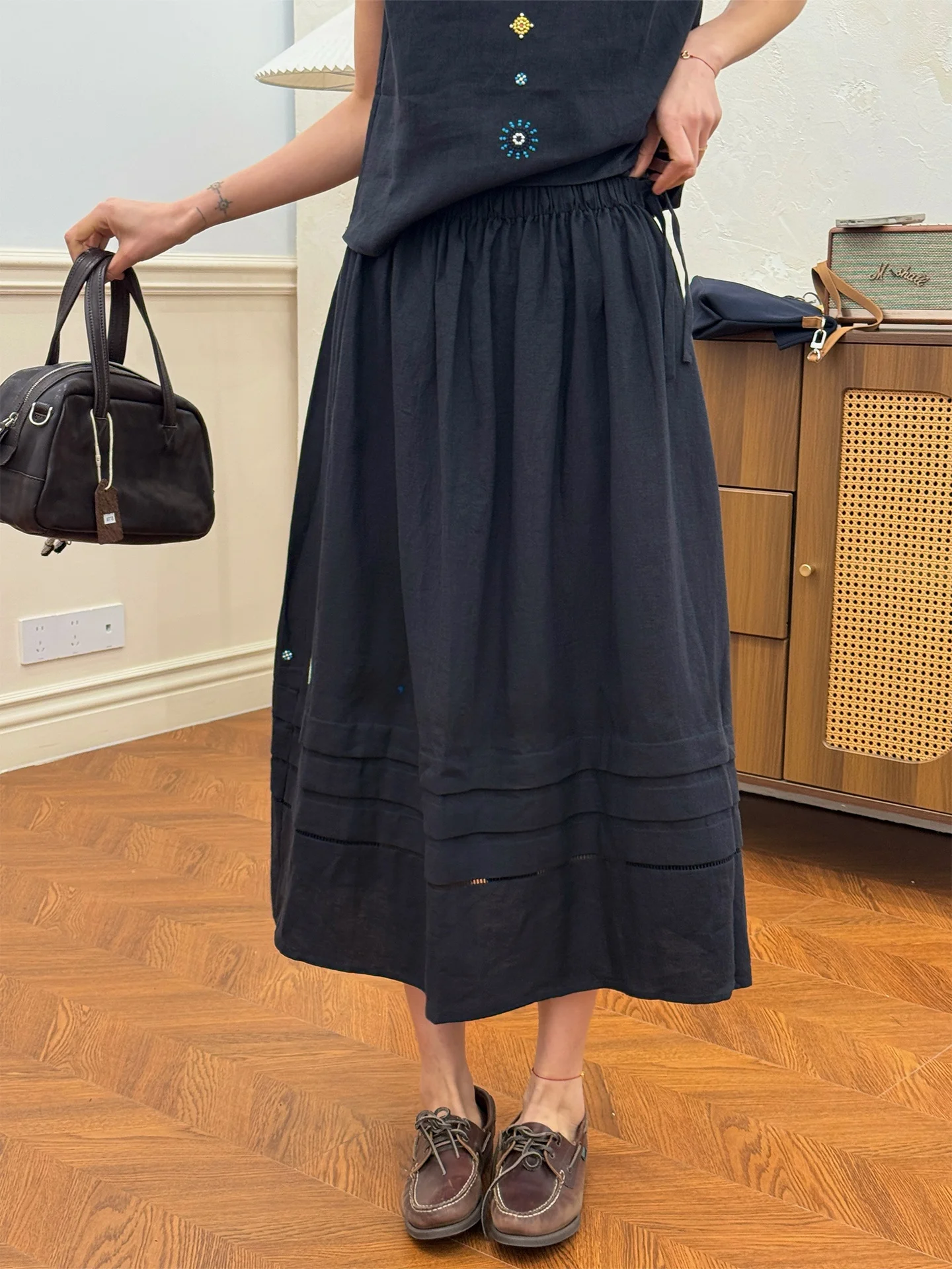 

Новая женская юбка миди А-силуэта Bla с вышивкой Han Han, весна 2026, уникальный дизайн, удобная для повседневной носки, свободный крой