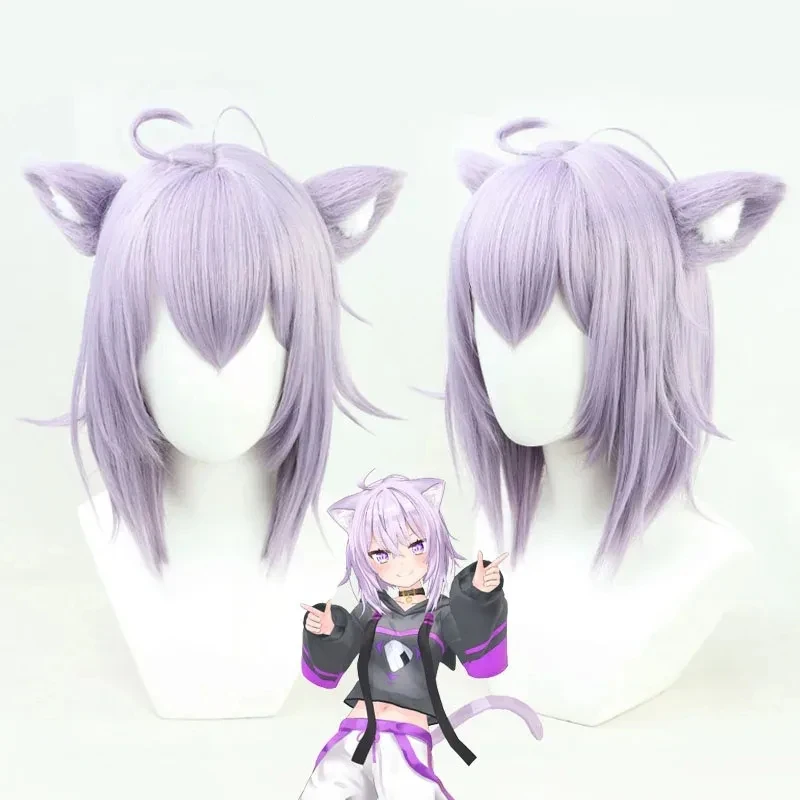 

A;3\v,7'd/NewVTuber Nekomata Okayu Wig with Ears Hololive Gamers Lilac Straight Short Girls Cosplay Synthetic Hair Holx;4'v\6,b/