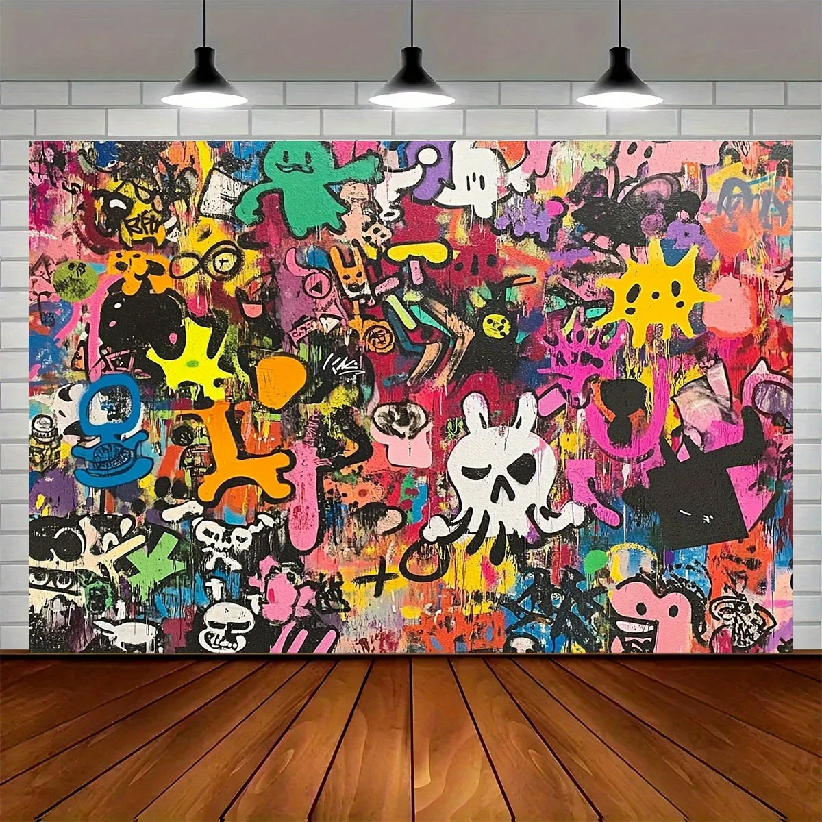 1pc Colorful Graffiti Street Art Skull Cartoon Doodle 2DFlat Tapestry Backdrop For Gamer Room Decor Urban Wall Hanging Art Print