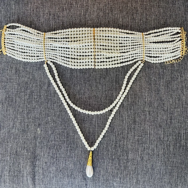 Vintage Handmade Multi-layer Pearl Tassels Choker Collar Chain Necklace