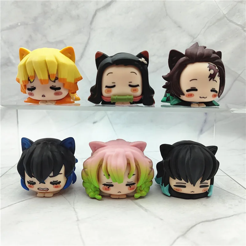 

Anime Demon Slayer Figure Nezuko Tanjirou Zenitsu Inosuke Mini Figurine Kawaii Cat Ear Sleep Figure PVC Model Doll Toys 6PCS/Set