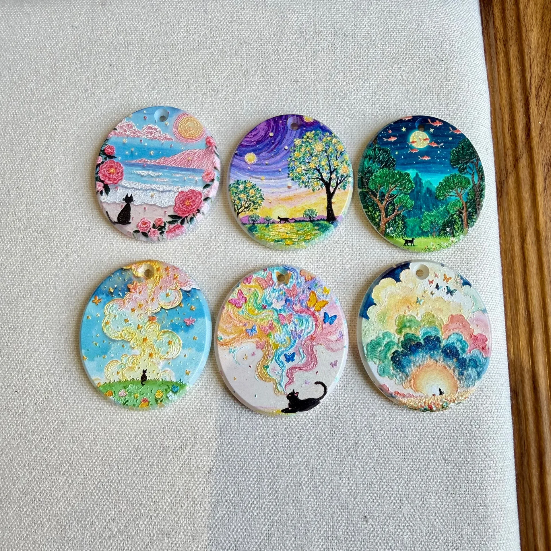 10pcs Handmade Acrylic Pendant Charms Print Cat Tree Pendants Necklace Earrings Connectors Diy Earrings Jewelry Making Findings
