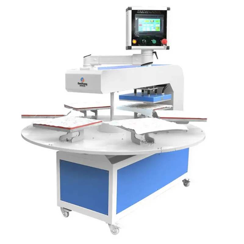 Automatic 6 Station 6 Pallet Carousel Pneumatic Heat Press Machines For Industrial Garment T Shirt