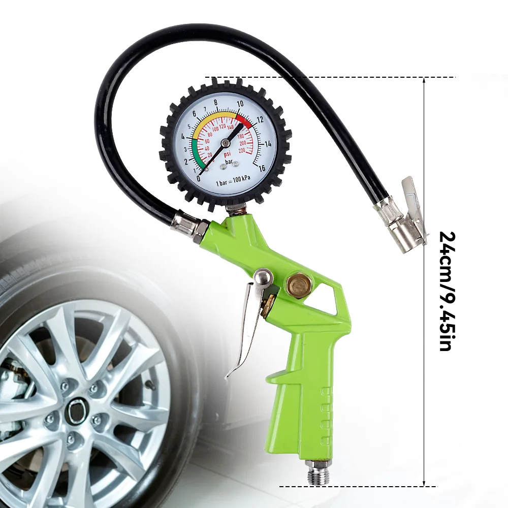 220PSI Tire Pressure Gun Tire Pressure Monitoring Gauge, Detachable Interface, Inflator Pump Tool, For Cars/Motorcycles/Bicycles