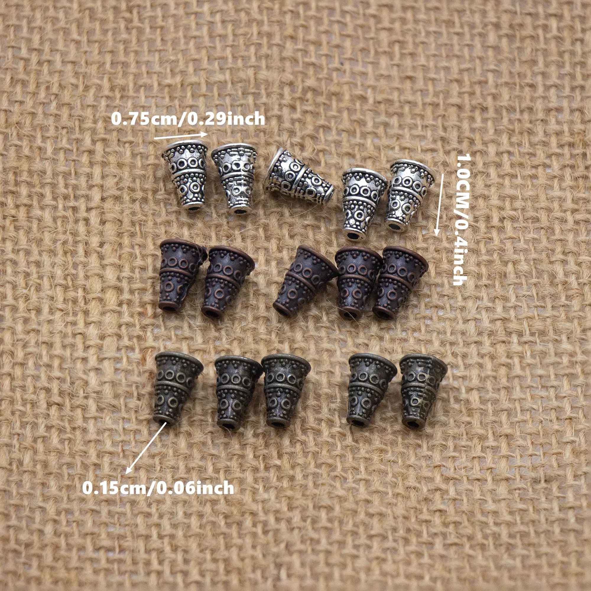 22 szt. Koraliki stożkowe 7.5X10mm antyczne srebro/brąz/miedź koniec pomponem DIY Making rzemiosło L1083