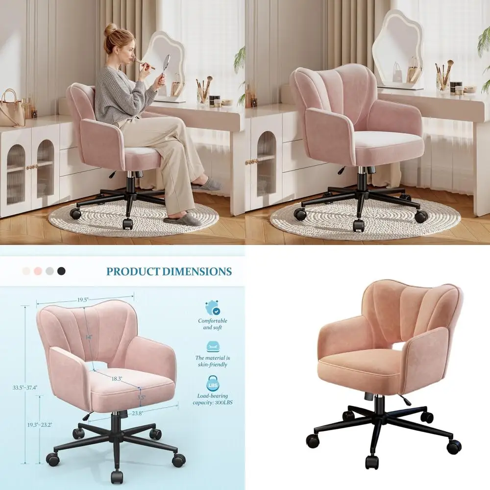 

Pink Adjustable Height Vanity Chair with Wheels & Back, Comfortable for Makeup, Work, and Relaxation