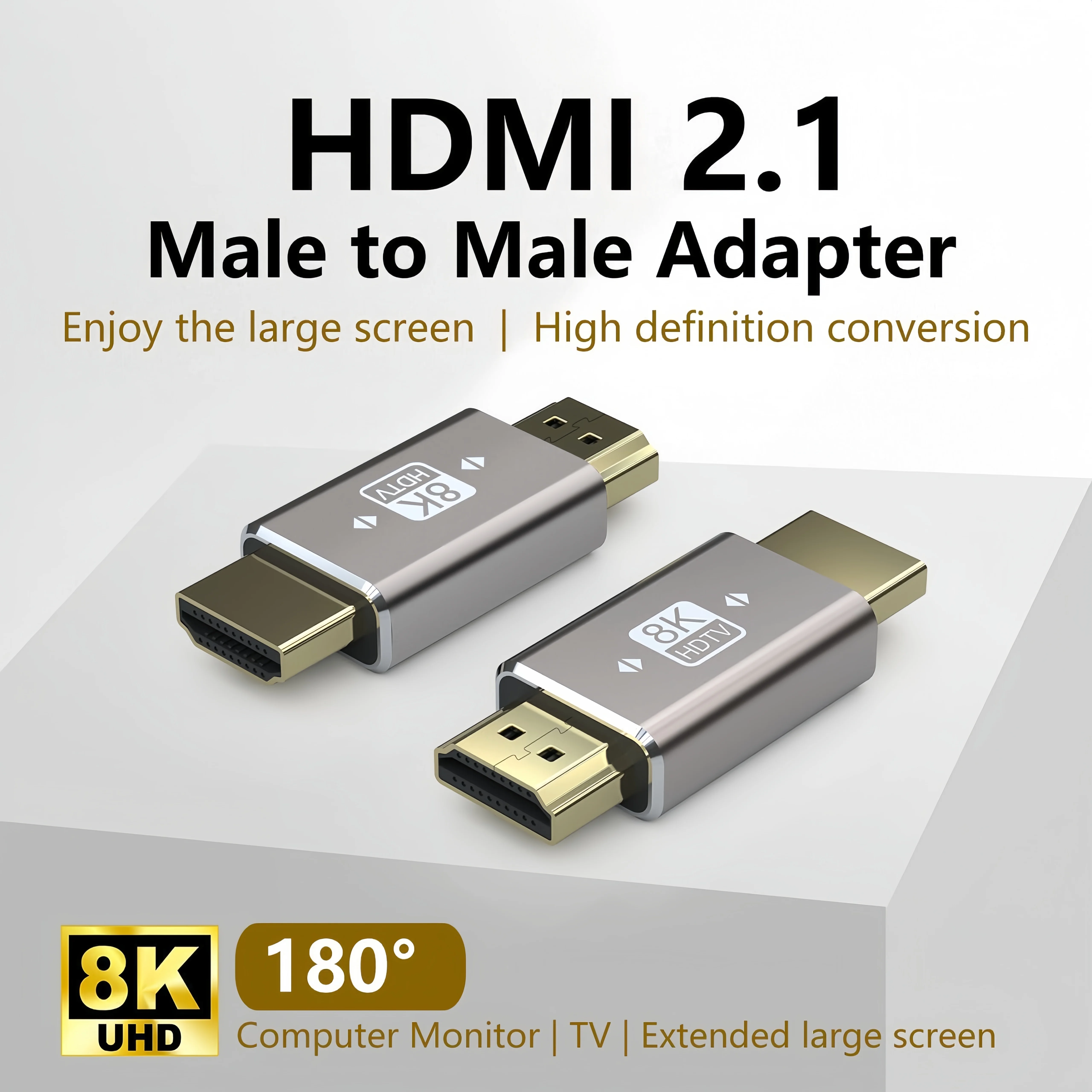 10 Uds. Conector adaptador HDMI macho a macho chapado en oro 8K 60Hz adaptador HDMI 2,1 de 180 grados Compatible con ordenador portátil Mon