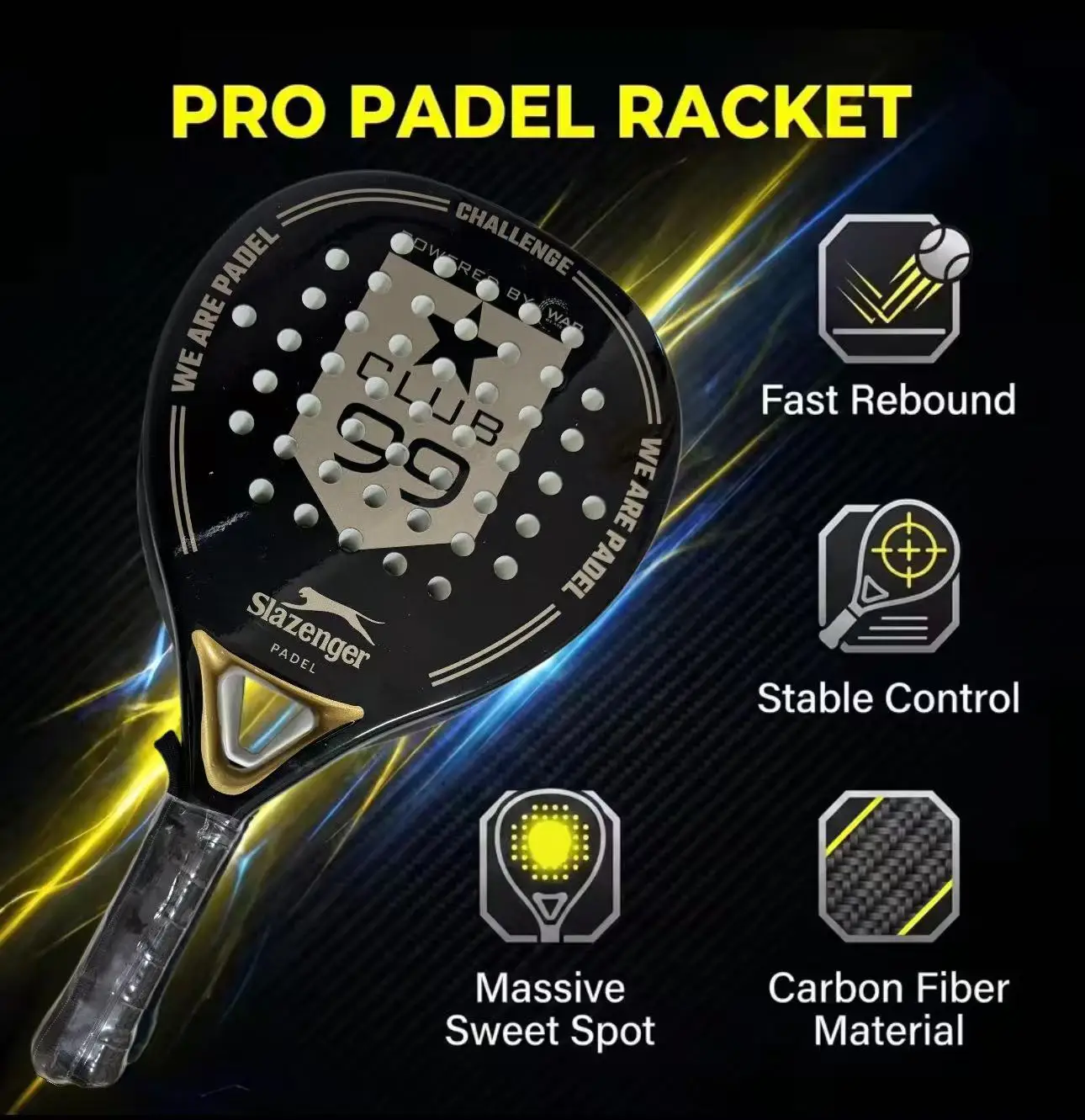 High Quality Lightweight Slazenger Raquette Padel Rackets Carbon Fiber 3K 12K 18K 360g Tennis Soft EVA Foam Core Padel Racket
